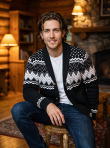 Men's Shawl Collar Cardigan - Black - Lifestyle