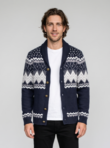 Men's Shawl Collar Cardigan - Navy Blue - Front