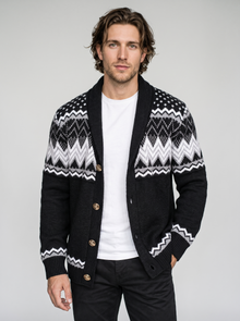 Men's Shawl Collar Cardigan - Black - Front