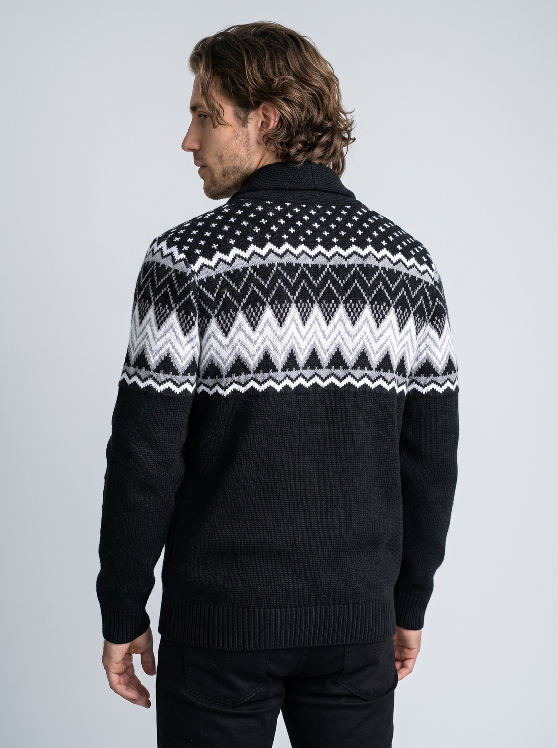 Men's Shawl Collar Cardigan - Black - Back