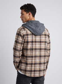 Men's Hooded Flannel Overshirt - Plaid - Back