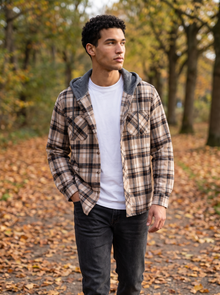 Men's Hooded Flannel Overshirt - Plaid - Lifestyle