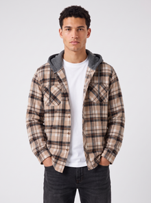 Men's Hooded Flannel Overshirt - Plaid - Front