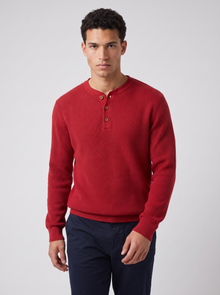 Men's Waffle Knit Henley - Red - Front