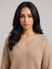 Women's ribbed knit lounge set in beige, fabric close-up