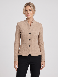 Women's textured tailored blazer in beige, front view