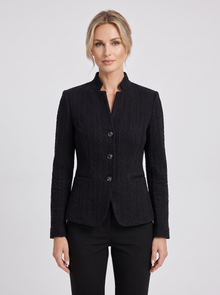 Women's textured tailored blazer in black, front view