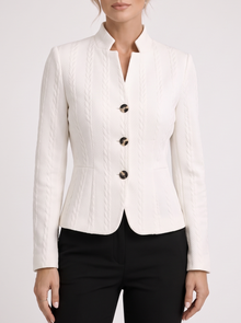 Women's textured tailored blazer in white, front view
