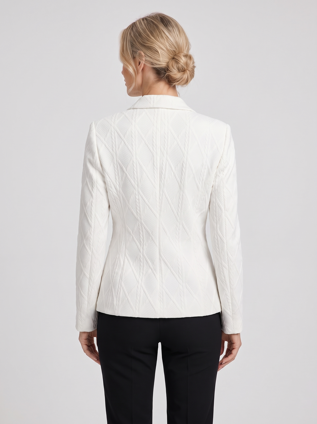 Women's textured tailored blazer in white, back view
