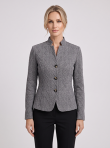 Women's textured tailored blazer in grey, front view