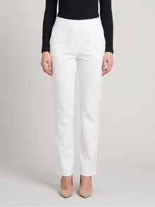 Women's stretch straight-leg trousers in white, front view