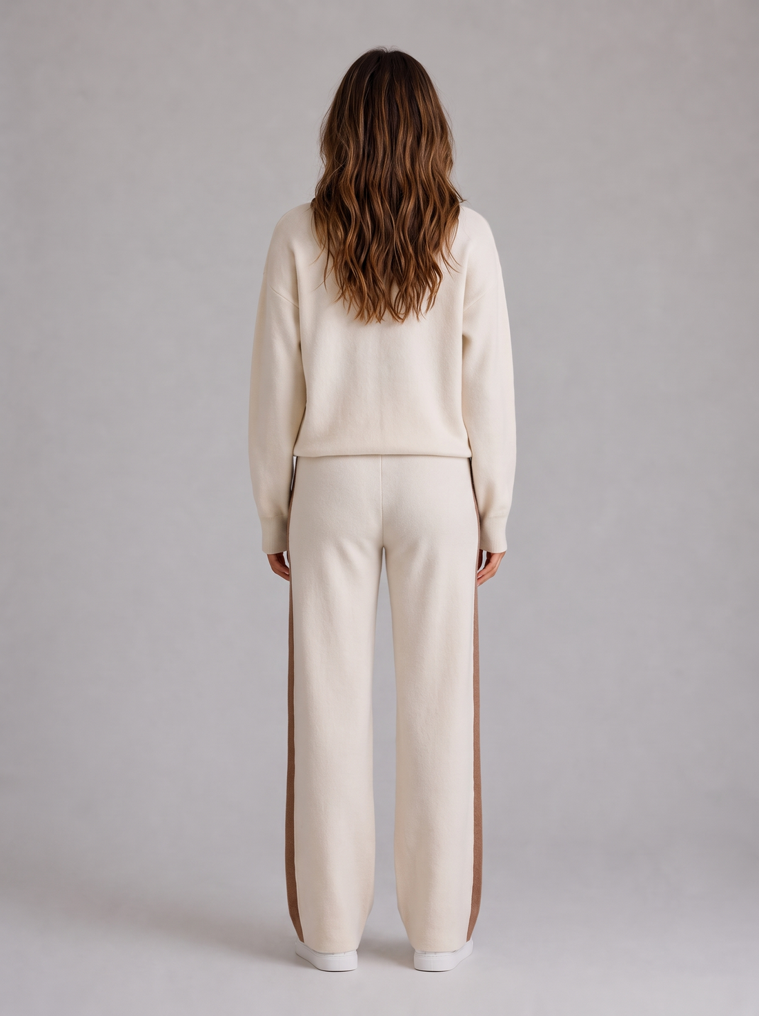 Women's half zip lounge set tracksuit in cream, back view