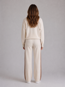 Women's half zip lounge set tracksuit in cream, back view