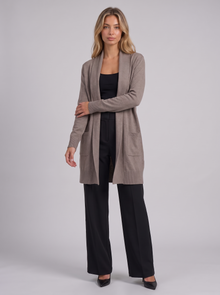 Women's Open Front Cardigan in Taupe - front view