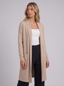 Women's Open Front Cardigan in Beige - three quarter view