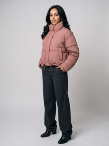 Women's Cropped Puffer Jacket in Dusty Rose - front view