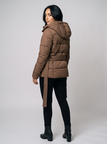 Women's Hooded Puffer Jacket in Brown - back view