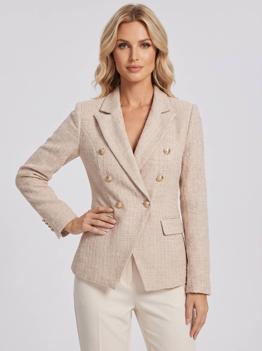 Soft Beige Tweed Blazer front