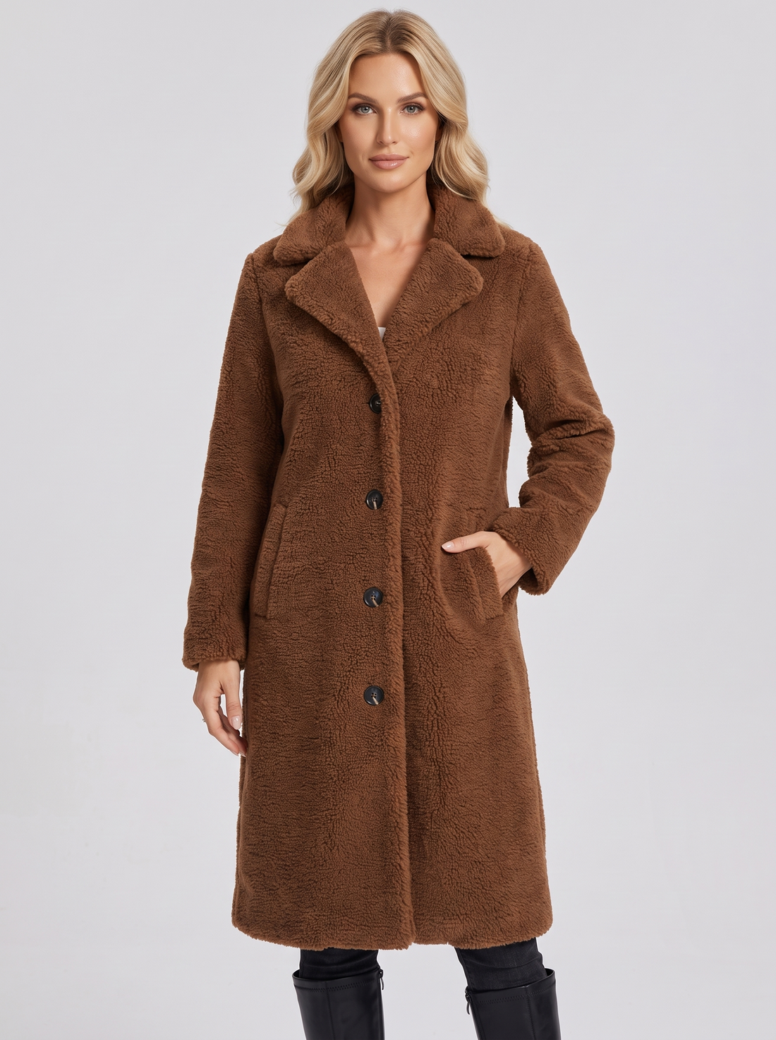 Brown Teddy Fleece Coat front
