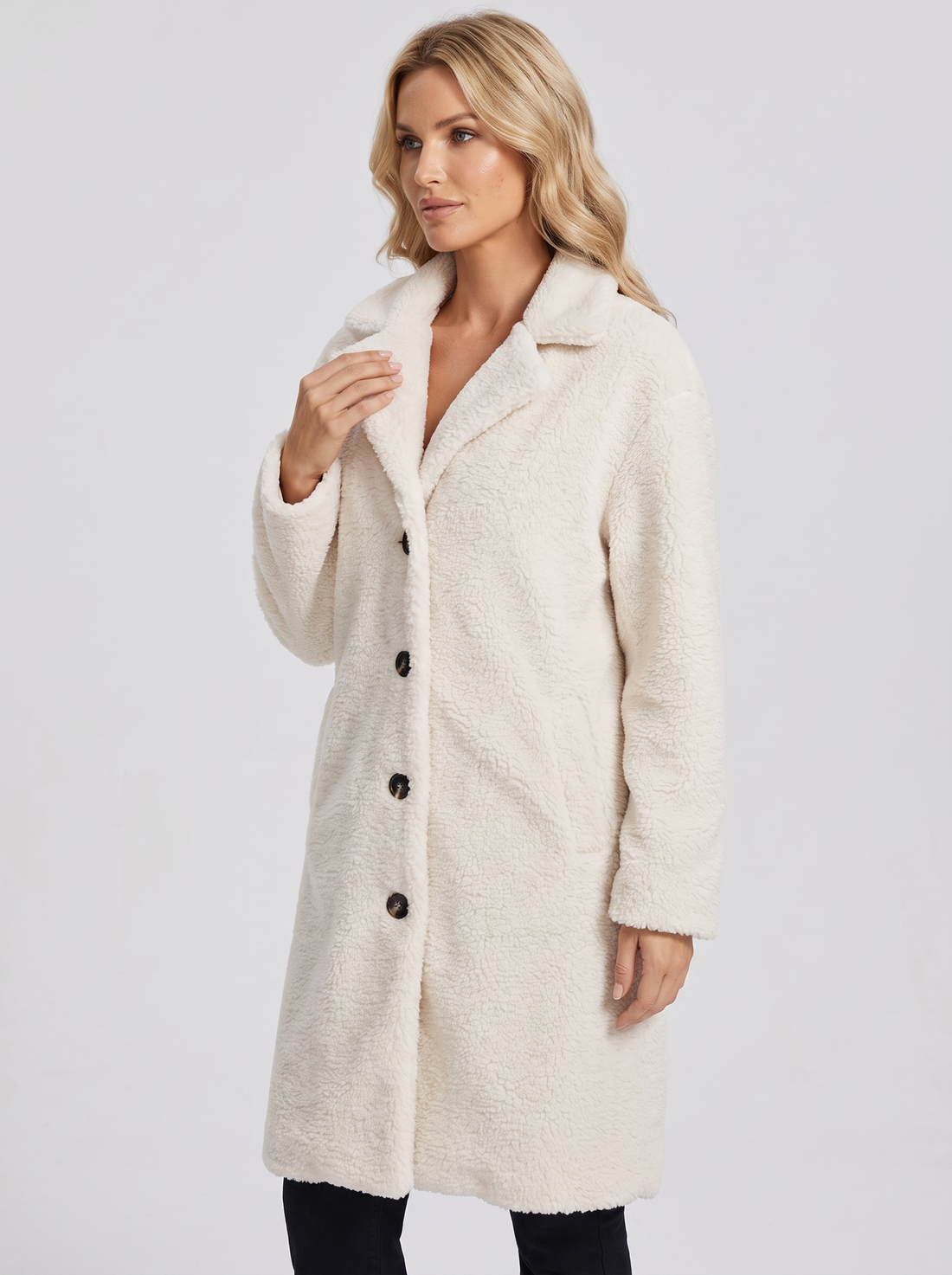 White Teddy Fleece Coat front
