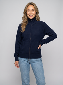 Navy Zip Up Knitted Cardigan front