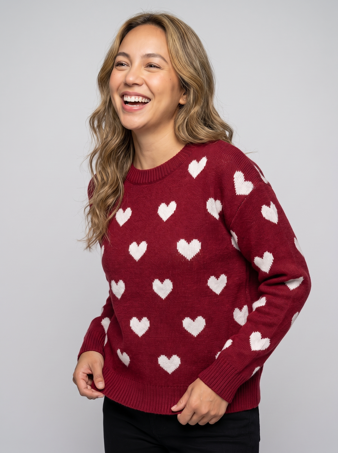 Red Heart Print Knitted Jumper front