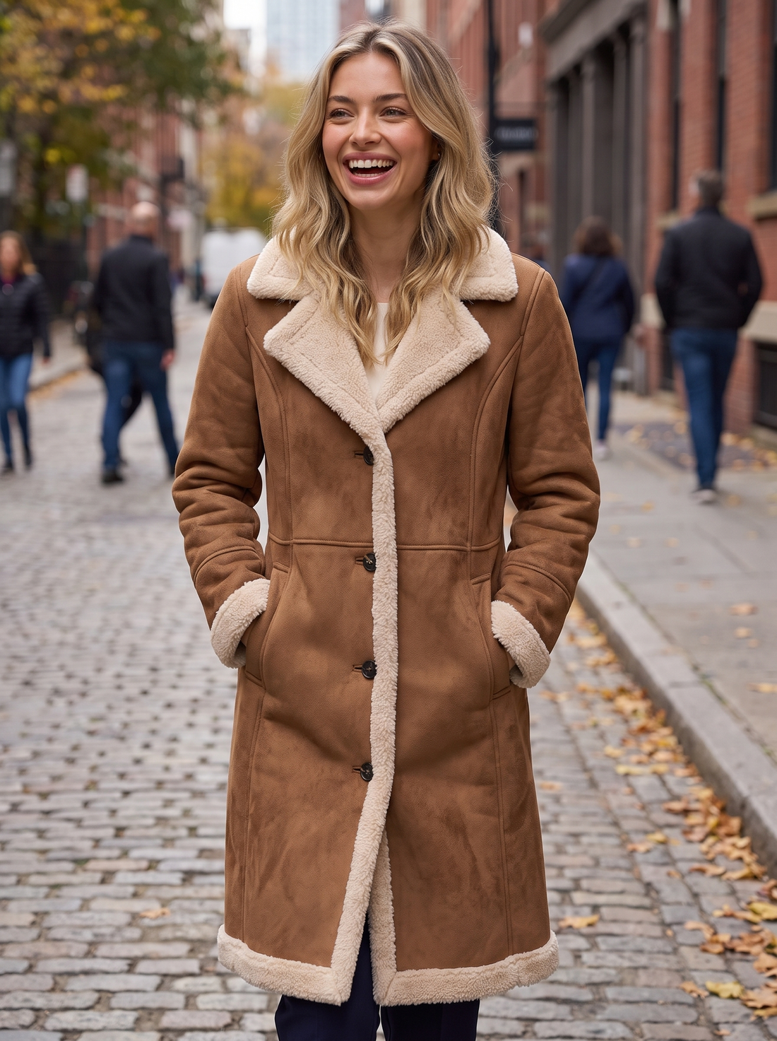 Brown Suede Look Shearling Coat lifestyle