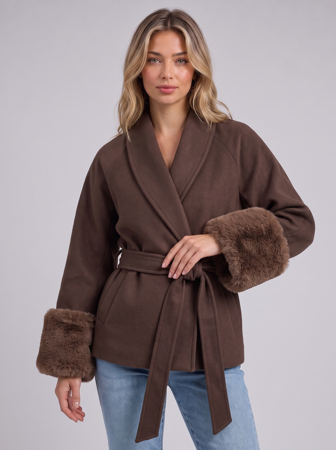 Brown Belted Wrap Coat front
