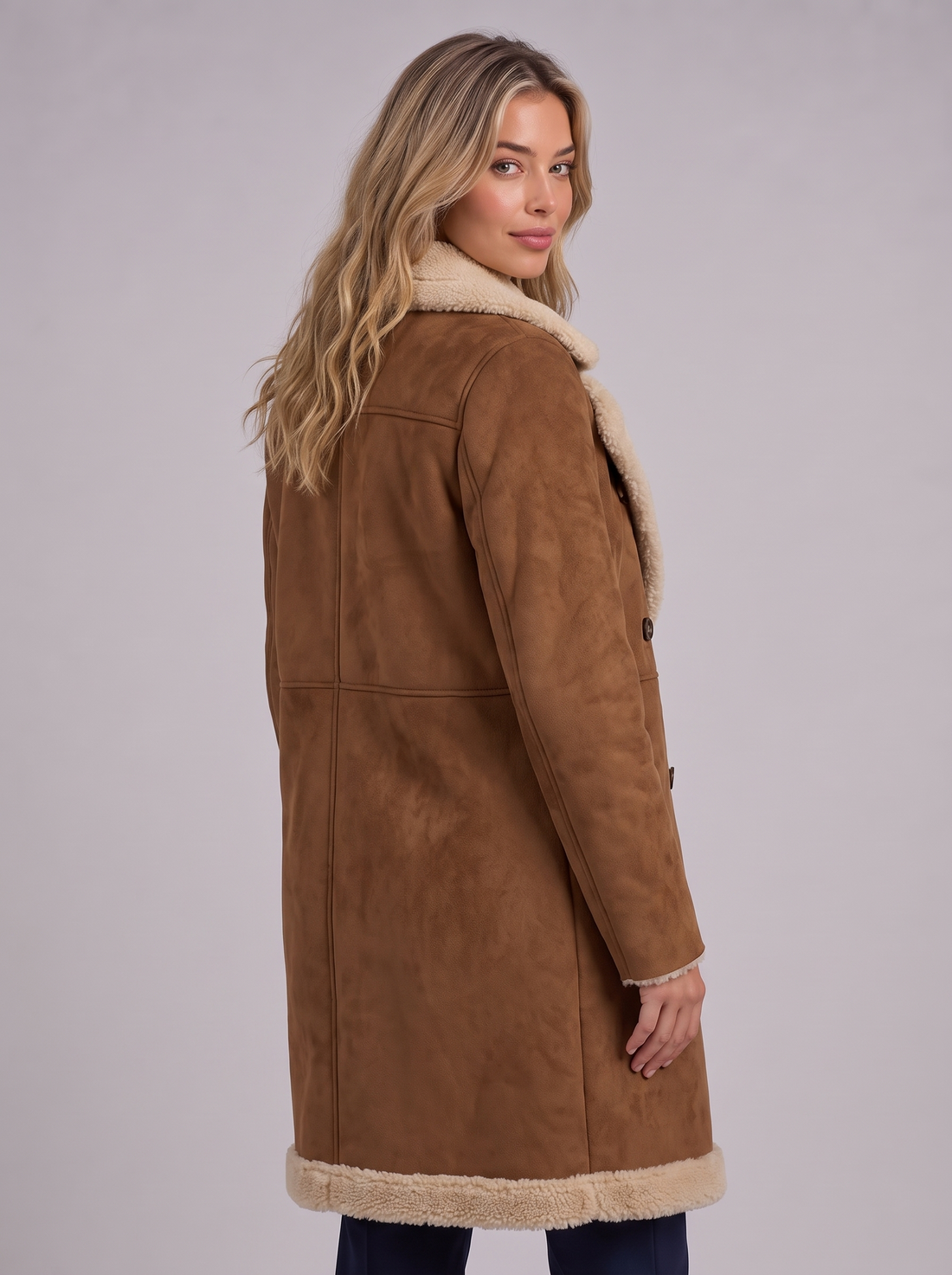 Brown Suede Look Shearling Coat front
