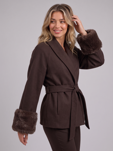 Brown Belted Wrap Coat three-quarter