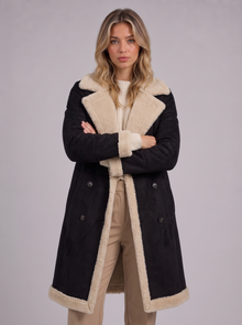 Black Suede Look Shearling Coat front