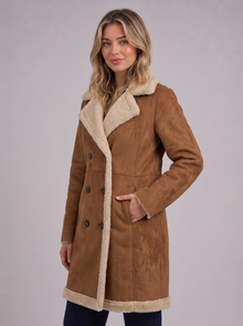 Brown Suede Look Shearling Coat three-quarter