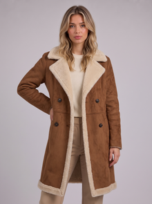 Brown Suede Look Shearling Coat front