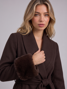 Brown Belted Wrap Coat closeup