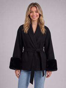 Black Belted Wrap Coat front