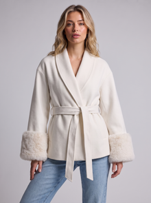 White Belted Wrap Coat front