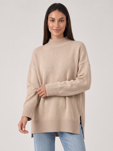 Women's Oversized High Neck Jumper in Beige – view 2
