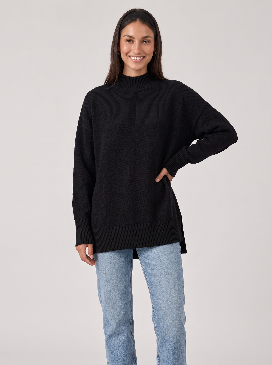 Women's Oversized High Neck Jumper in Black