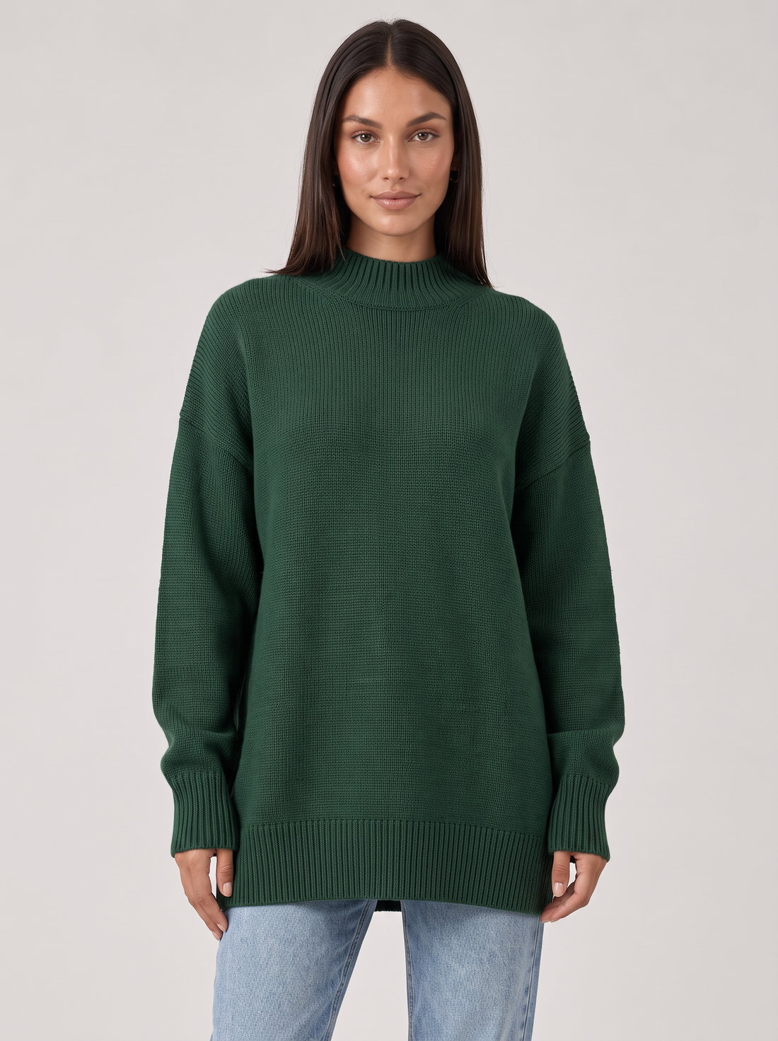 Women's Oversized High Neck Jumper in Dark Green