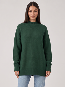 Women's Oversized High Neck Jumper in Dark Green
