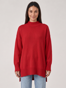 Women's Oversized High Neck Jumper in Red