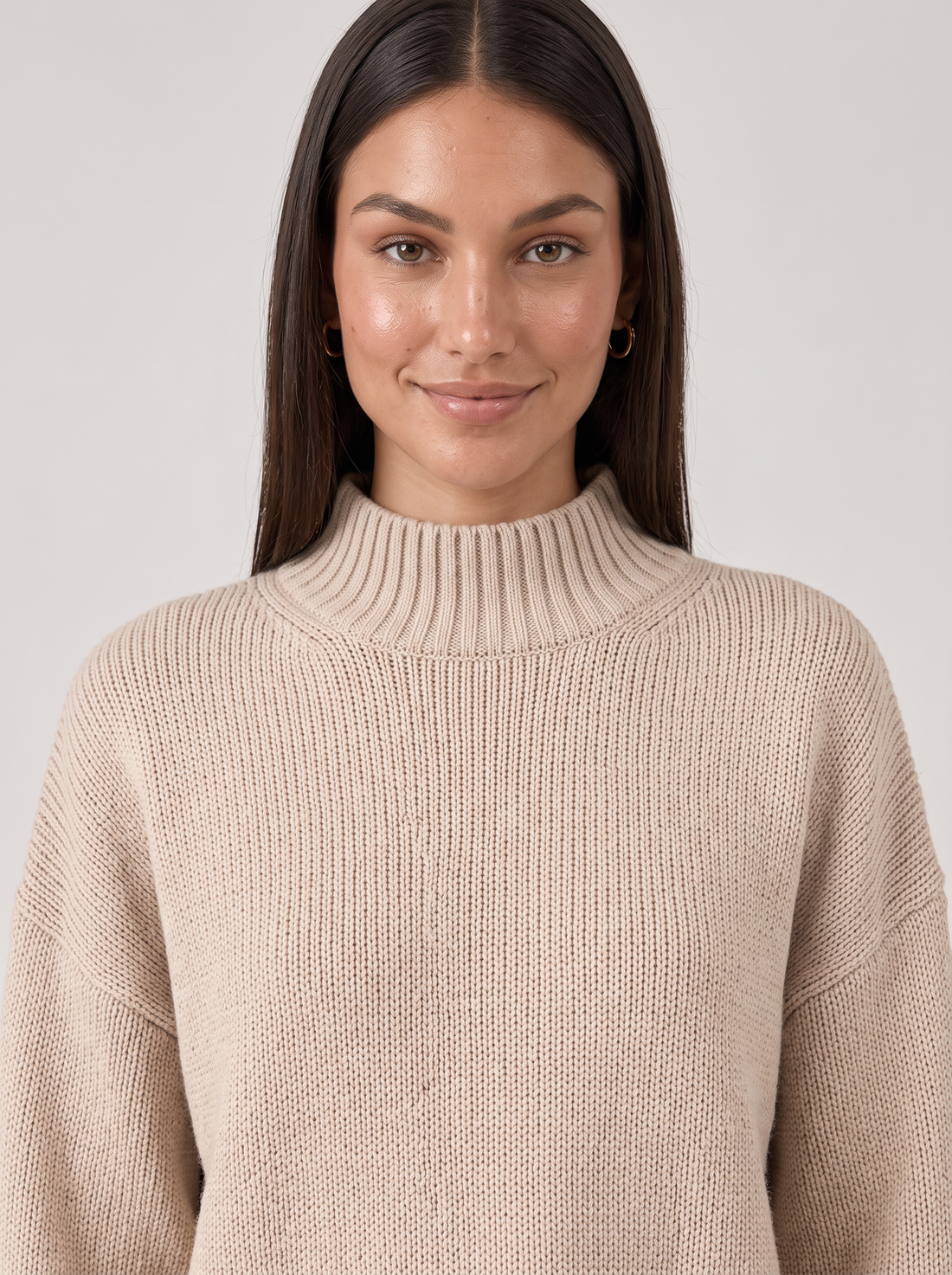 Women's Oversized High Neck Jumper in Beige – view 4