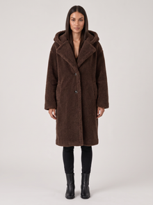 Women's Dark Brown Hooded Teddy Coat - Front