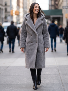 Women's Grey Hooded Teddy Coat - Lifestyle