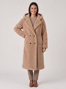 Women's Light Brown Hooded Teddy Coat - Front