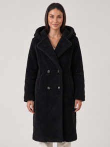 Women's Black Hooded Teddy Coat - Front