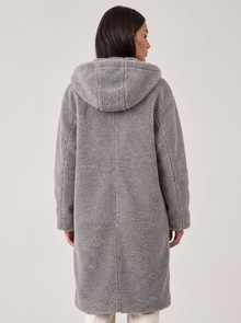 Women's Grey Hooded Teddy Coat - Back
