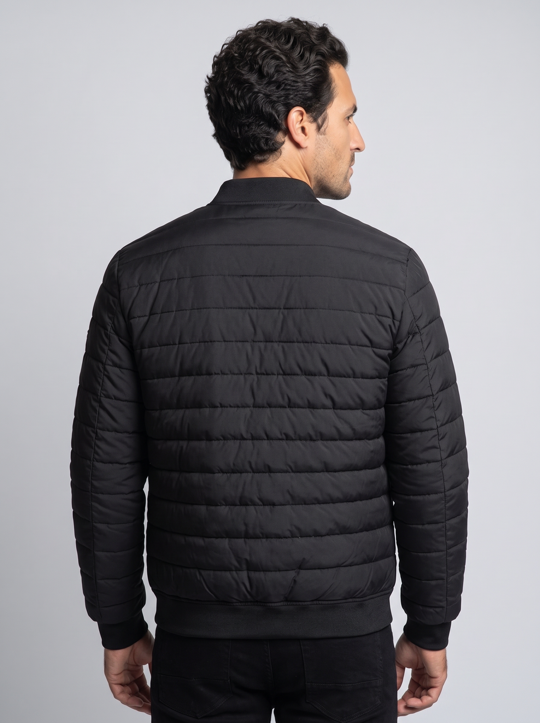 Men's Quilted Bomber Jacket in Black