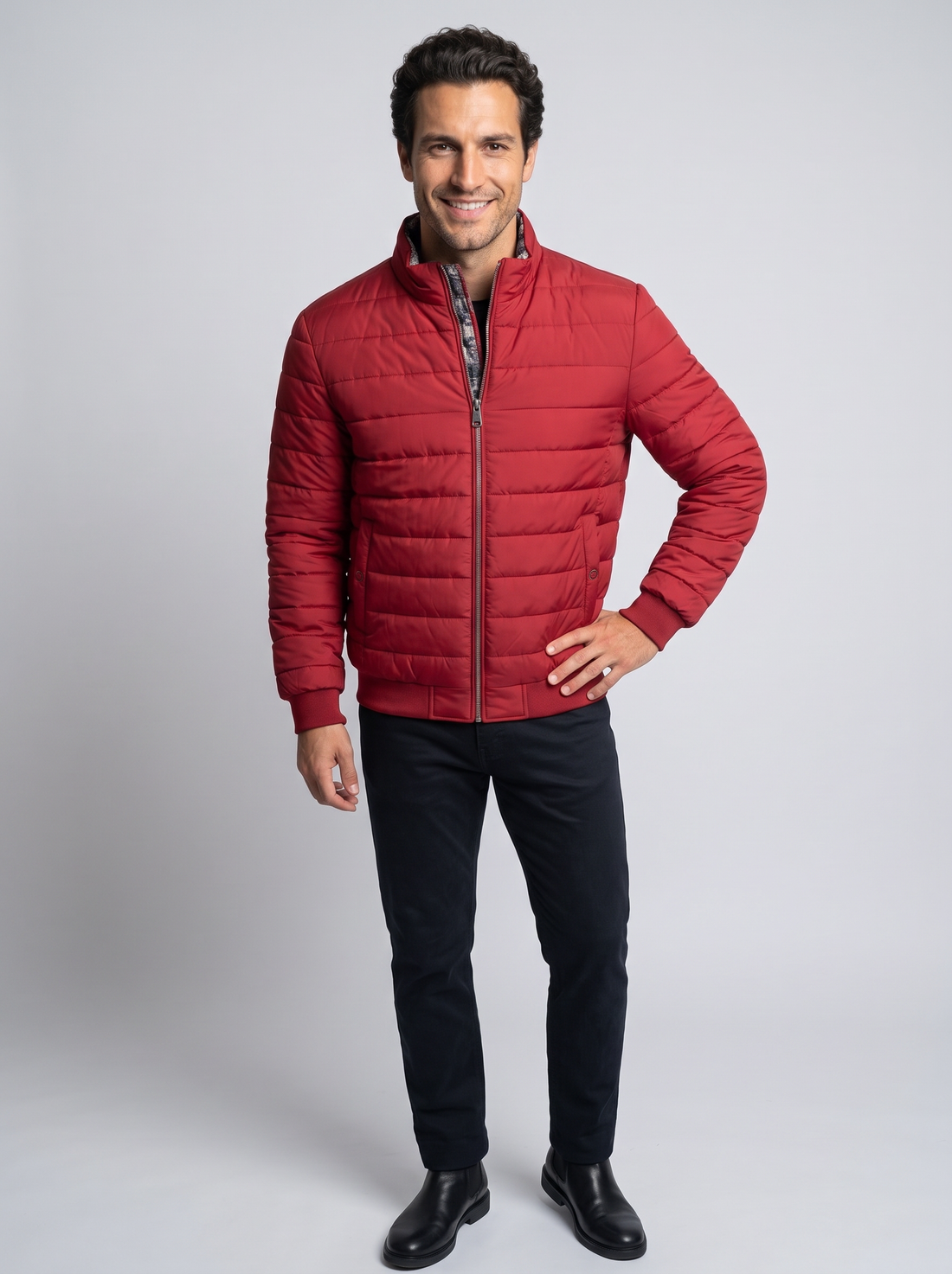Men's Quilted Bomber Jacket in Red