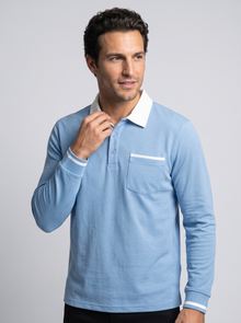 Men's Long Sleeve Polo Shirt in Blue – view 3